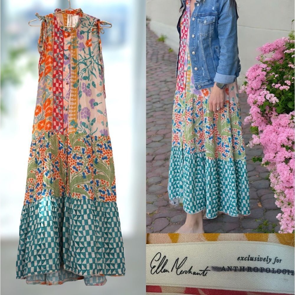 Anthropologie Ellen Merchant Shoulder-Tie Buttondown Dress Size XXS